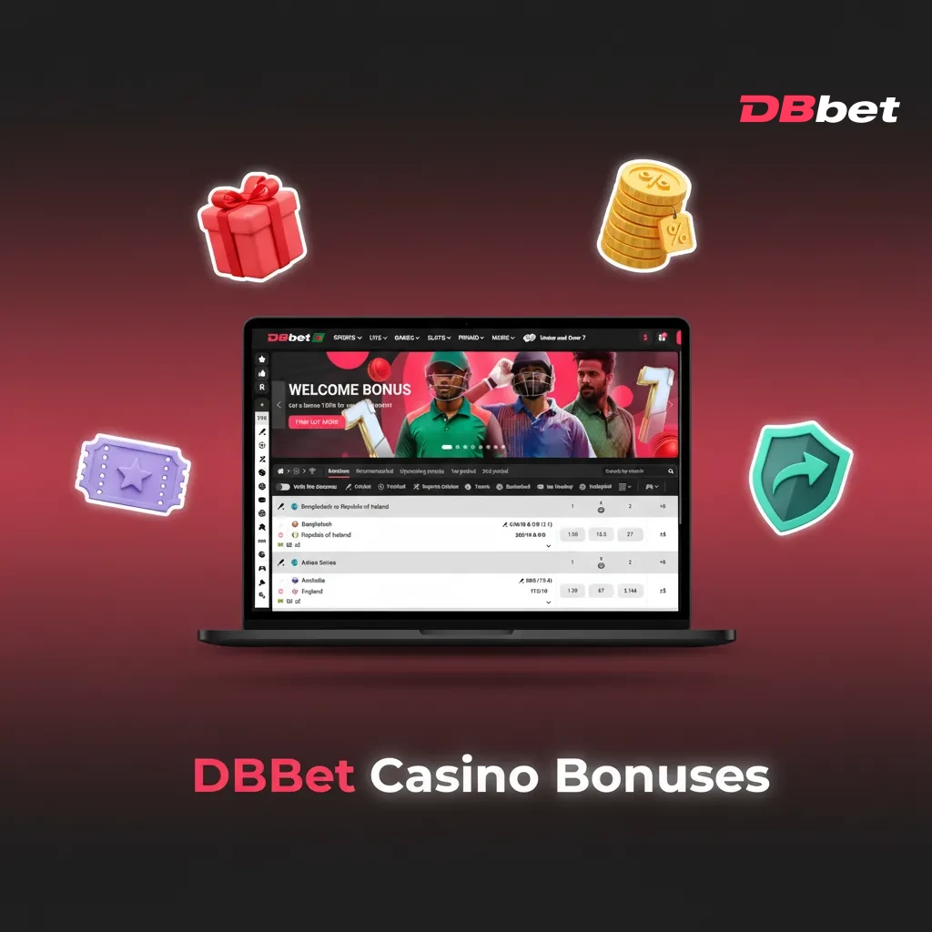 DBBet Casino bonuses overview: 50% reload to €200, 40 free spins, 10% Monday cashback, 15% live insurance, Drops & Wins.