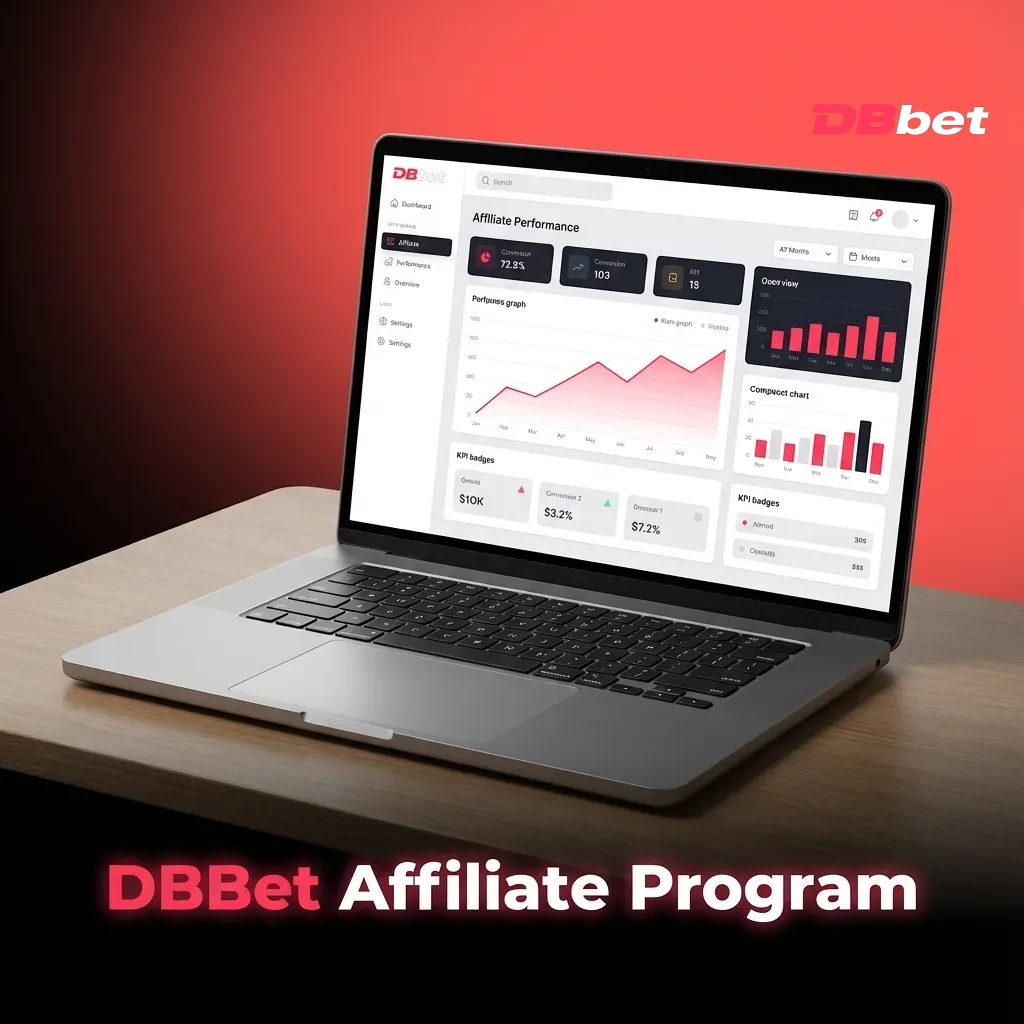 DBBet affiliate program dashboard showing revenue share up to 40% with real-time tracking and multilingual marketing tools
