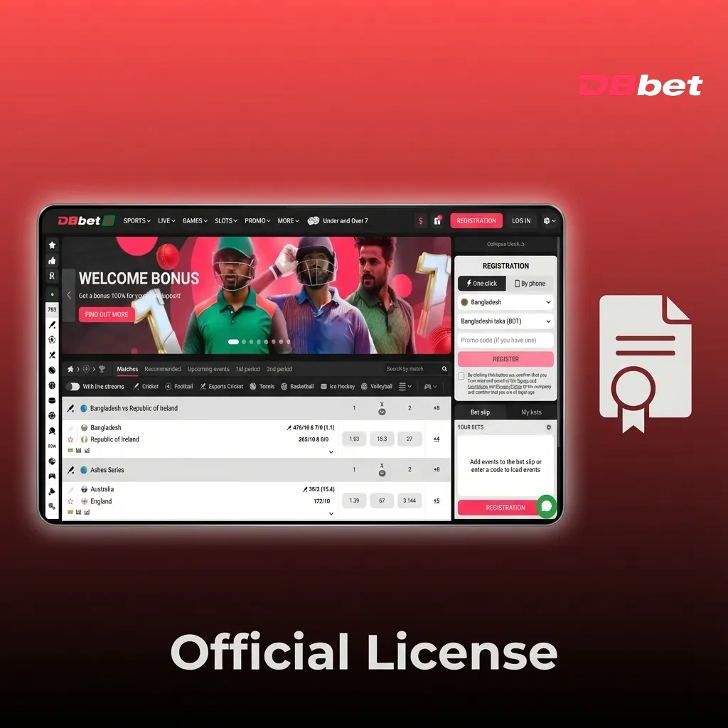 DBBet's Curacao eGaming license certificate #8048/JAZ from 2019 ensuring secure gaming and player fund protection