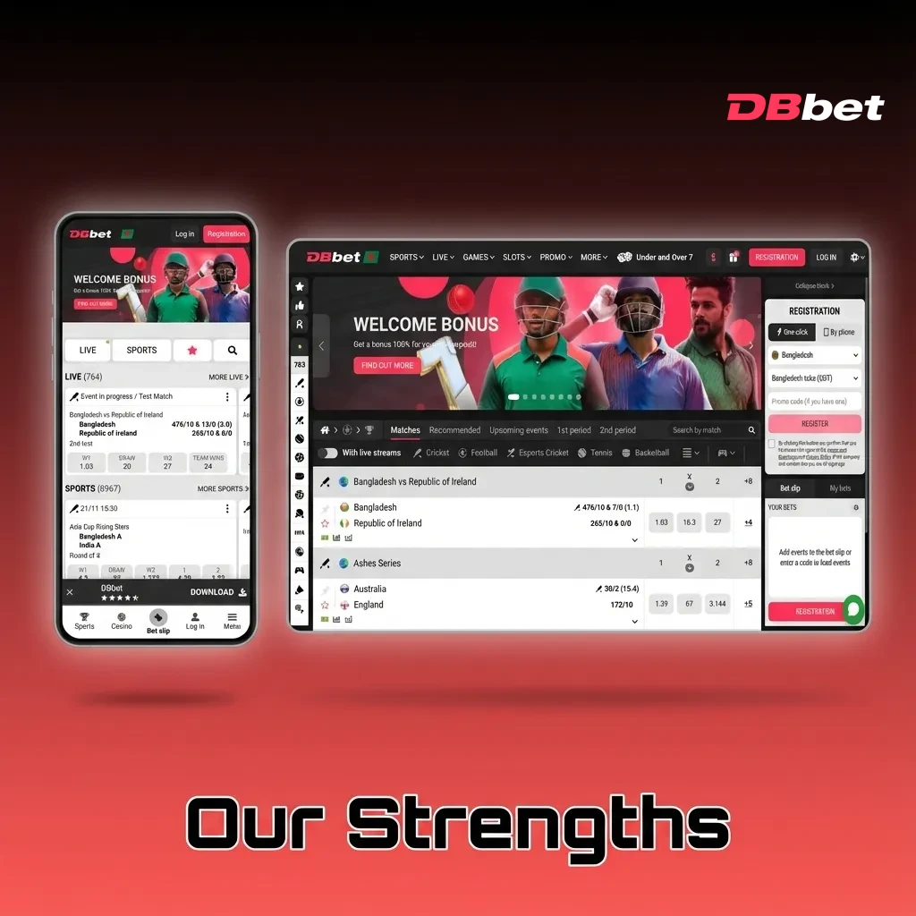 DBBet advantages: instant BDT deposits, 4000+ games, live streaming, Bengali support, competitive cricket odds