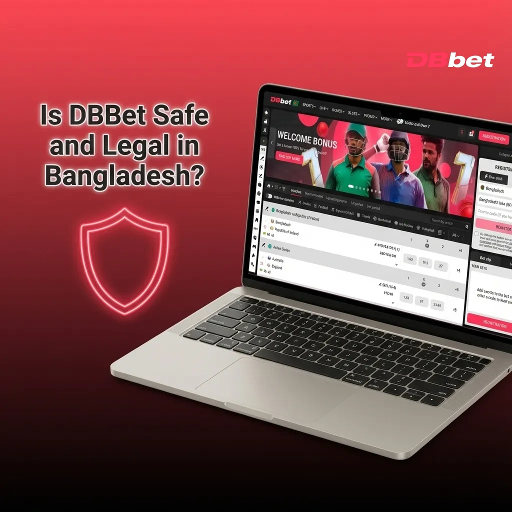 DBBet gaming platform showing Curacao license badge and SSL security encryption icons for safe Bangladesh betting