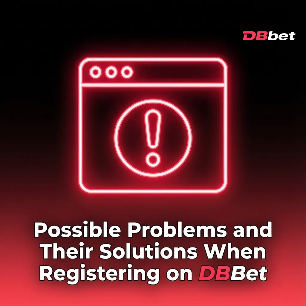 Troubleshooting table showing common DBBet registration problems like SMS codes, email links, and browser issues with solutions