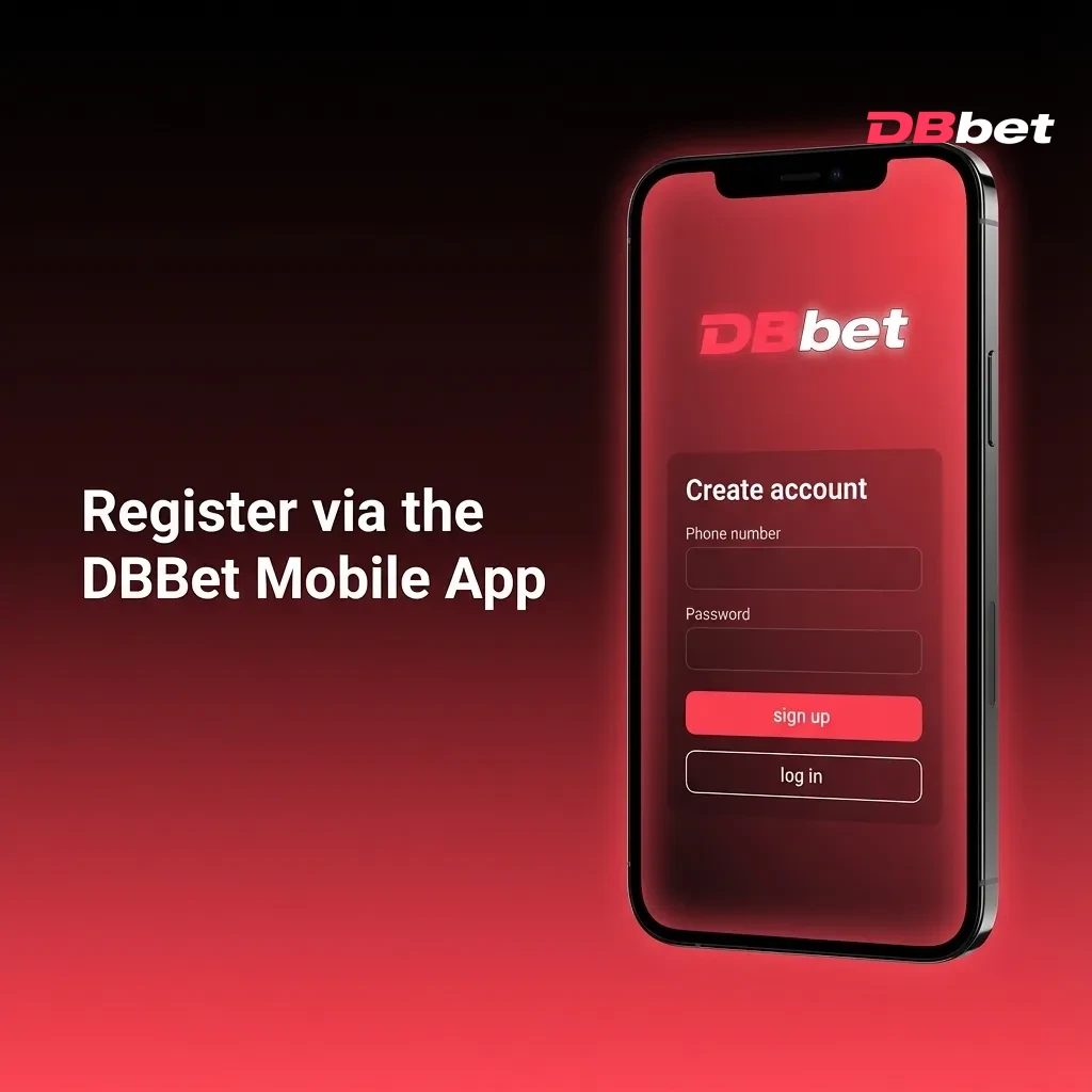 DBBet mobile app registration screen showing sign-up options on a smartphone interface